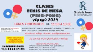 CLASES TENIS DE MESA VERANO 2024 @ Sede Deportiva
